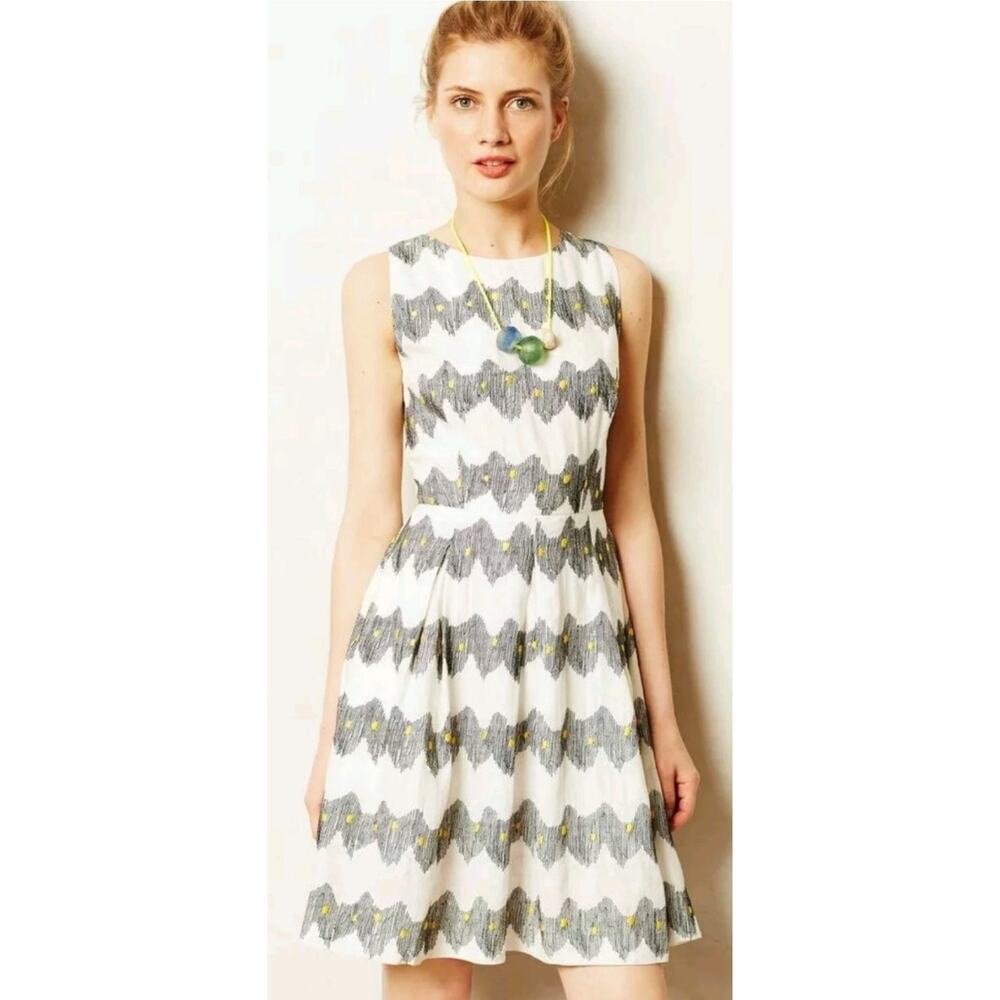 Anthropologie Corey Lynn Calter Frequence Linen abstract dress Sz 2 Resort wear